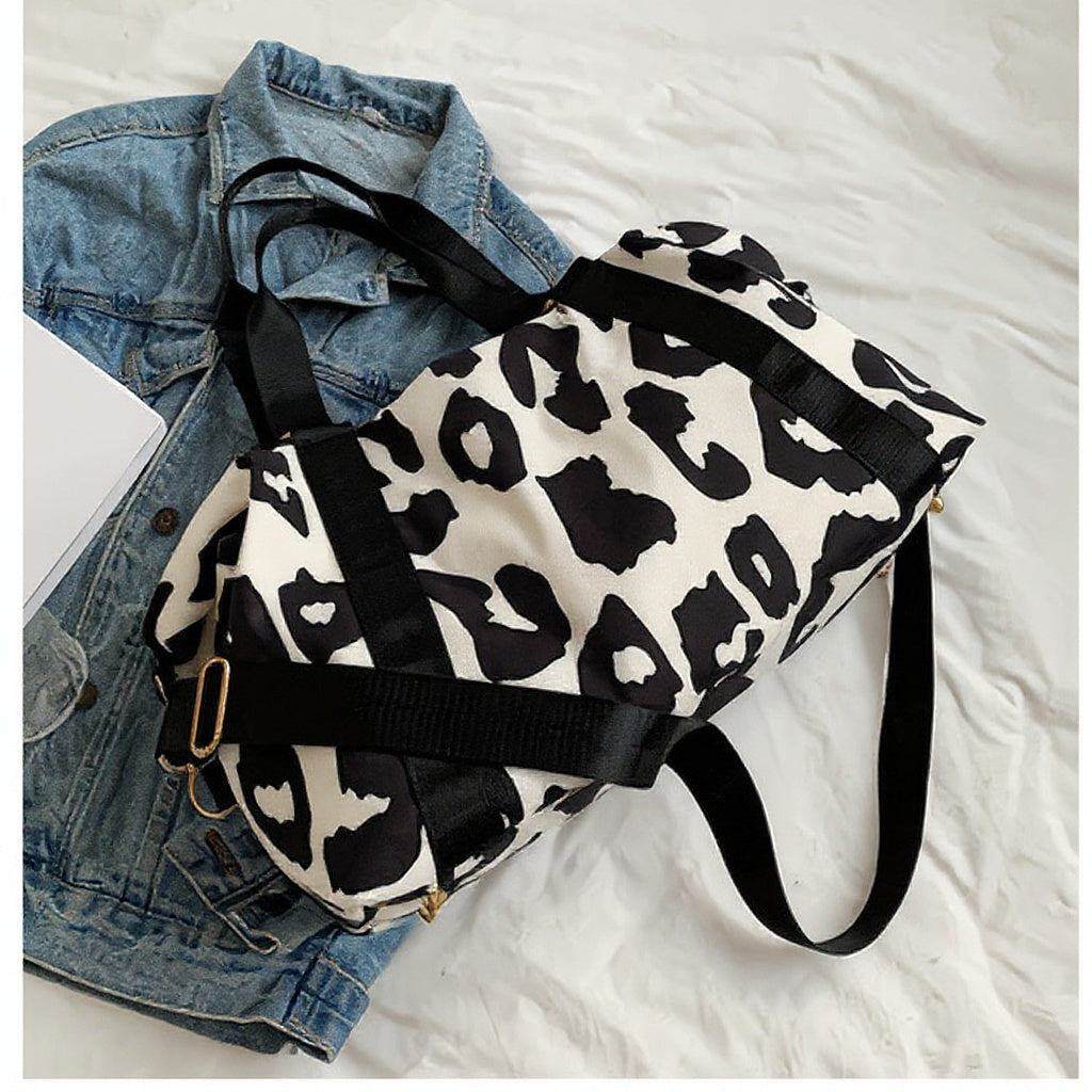 35L Large Capacity Carry On Gym Bag Fashion Leopard Print Oxford Fabric Travel Duffel Bag with Shoulder Strap