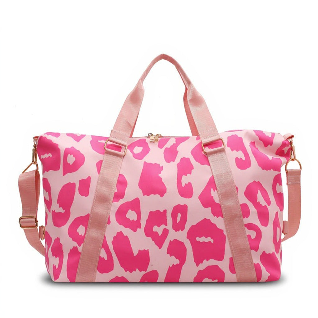 35L Large Capacity Carry On Gym Bag Fashion Leopard Print Oxford Fabric Travel Duffel Bag with Shoulder Strap