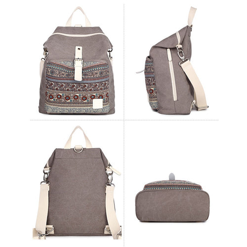CANVASARTISAN T29-3 Ethnic Style Canvas Backpack School Bag Travel Daypack Shoulders Bag