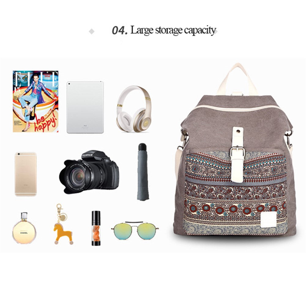 CANVASARTISAN T29-3 Ethnic Style Canvas Backpack School Bag Travel Daypack Shoulders Bag
