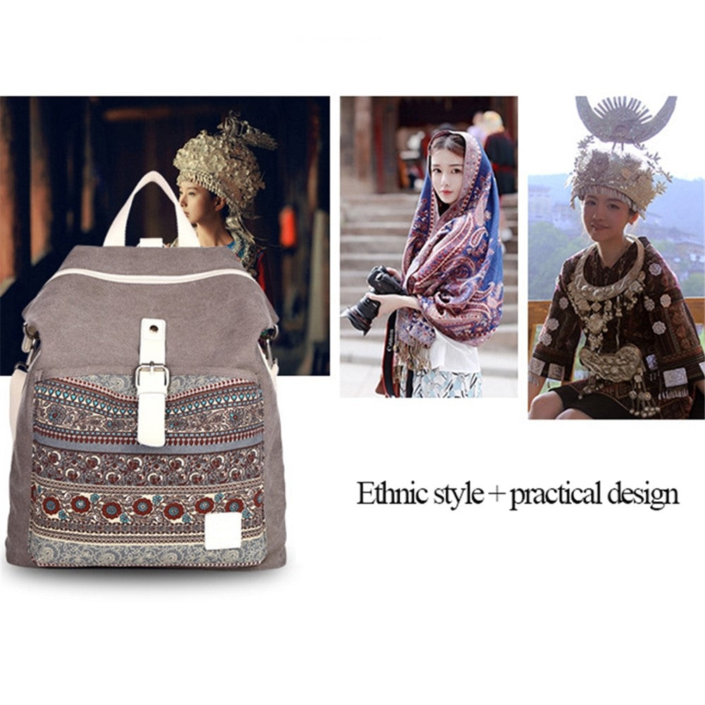 CANVASARTISAN T29-3 Ethnic Style Canvas Backpack School Bag Travel Daypack Shoulders Bag