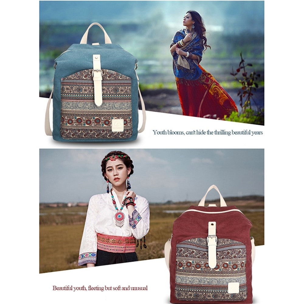 CANVASARTISAN T29-3 Ethnic Style Canvas Backpack School Bag Travel Daypack Shoulders Bag