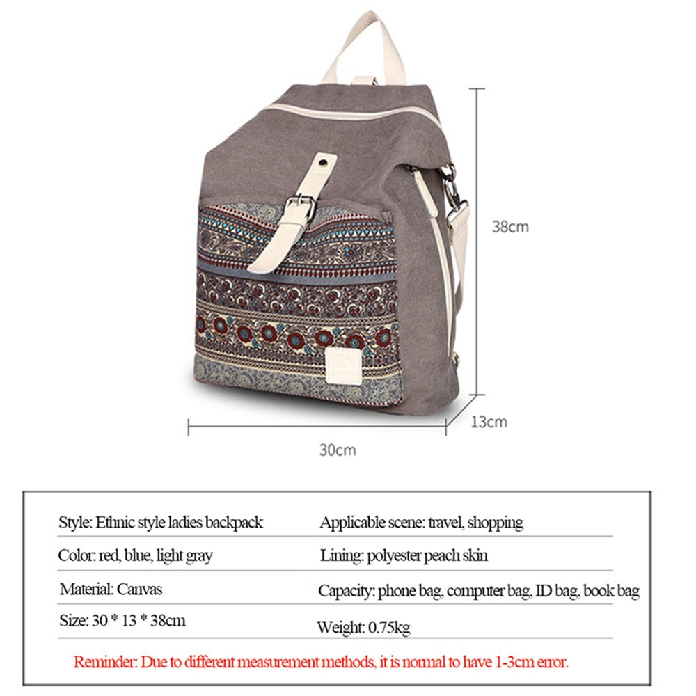 CANVASARTISAN T29-3 Ethnic Style Canvas Backpack School Bag Travel Daypack Shoulders Bag