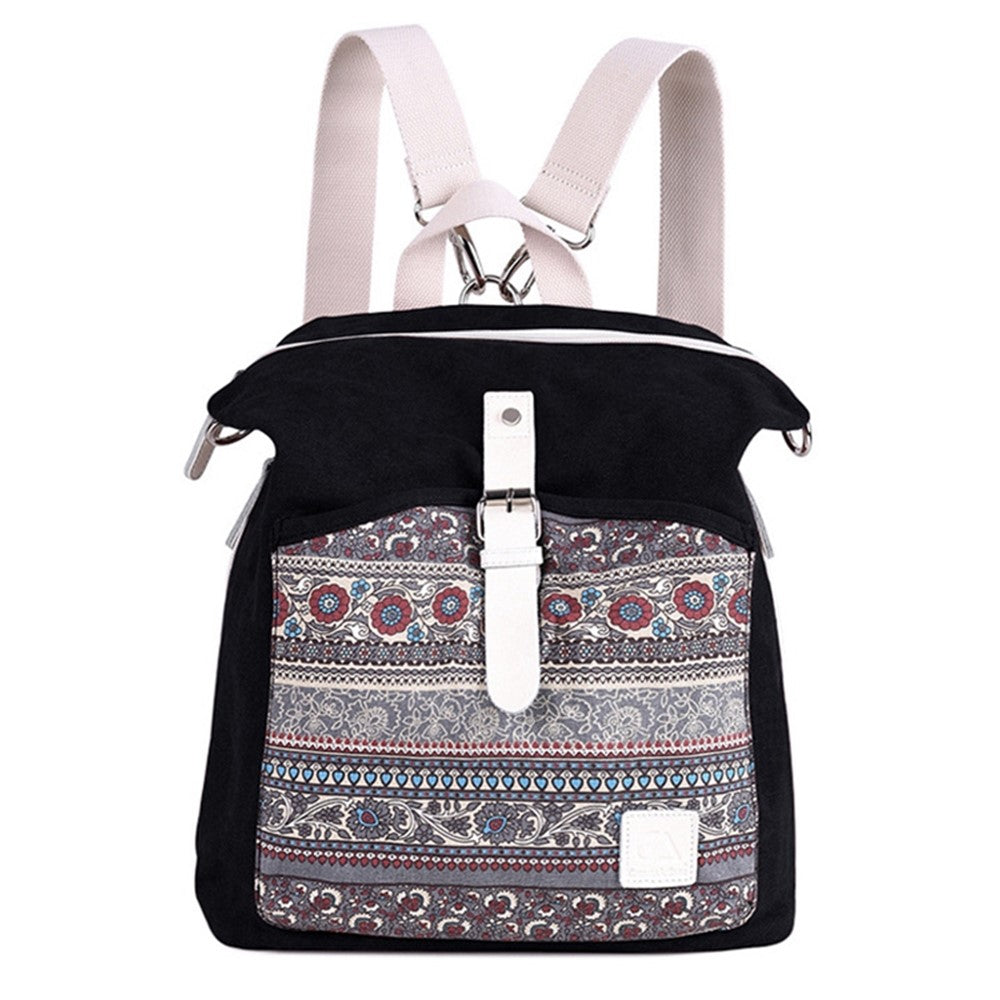 CANVASARTISAN T29-3 Ethnic Style Canvas Backpack School Bag Travel Daypack Shoulders Bag