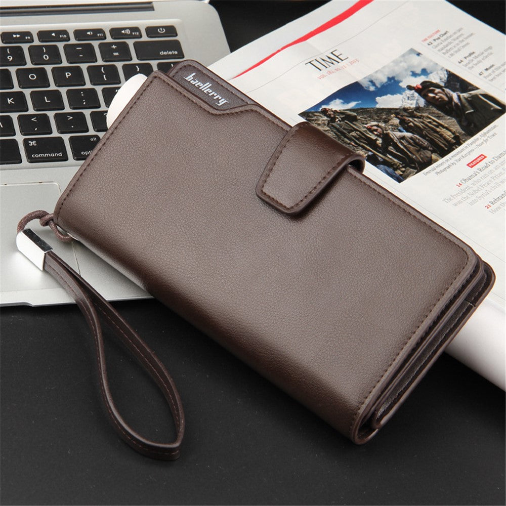 BAELLERRY S1063 Men Long Wallet Cellphone Holder Zipper PU Leather Clutch with Hand Strap