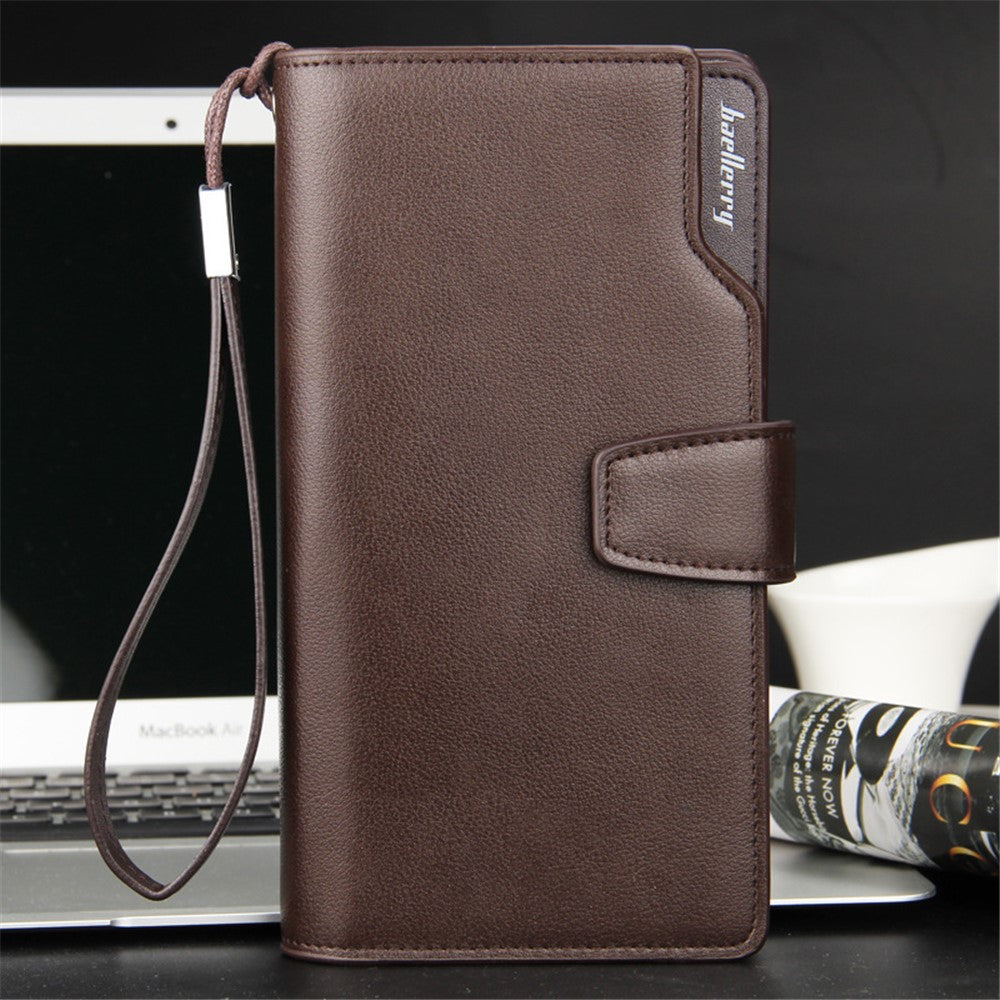 BAELLERRY S1063 Men Long Wallet Cellphone Holder Zipper PU Leather Clutch with Hand Strap