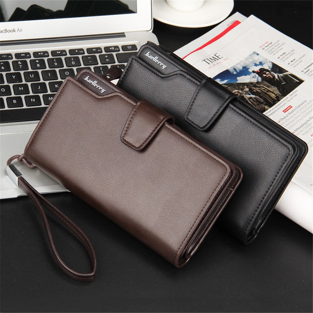 BAELLERRY S1063 Men Long Wallet Cellphone Holder Zipper PU Leather Clutch with Hand Strap