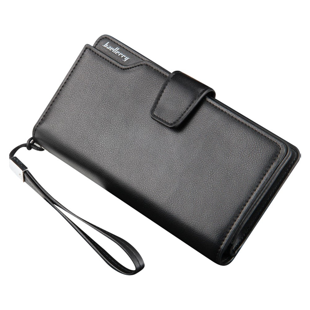 BAELLERRY S1063 Men Long Wallet Cellphone Holder Zipper PU Leather Clutch with Hand Strap