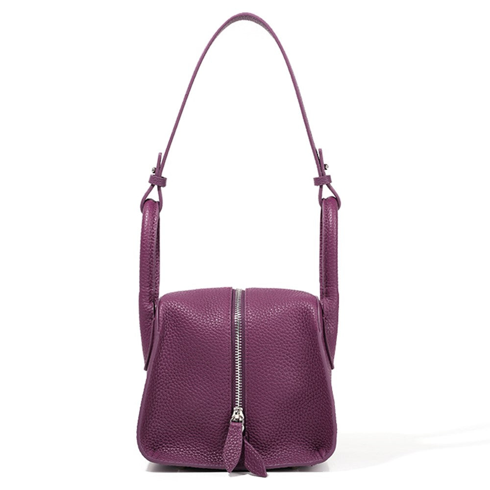 9661 Women Underarm Bag Top Layer Cowhide Leather Zipper Splicing Handbag Armpit Bag