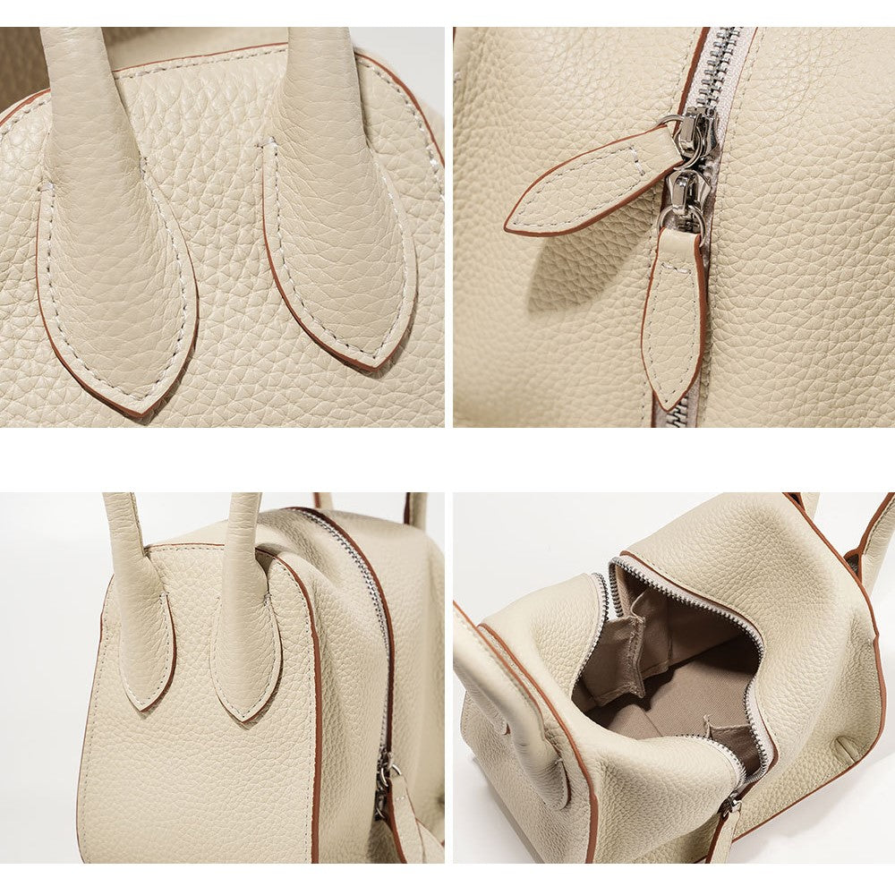 9661 Women Underarm Bag Top Layer Cowhide Leather Zipper Splicing Handbag Armpit Bag