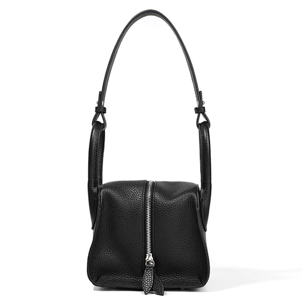 9661 Women Underarm Bag Top Layer Cowhide Leather Zipper Splicing Handbag Armpit Bag