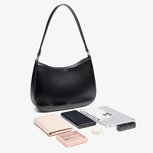 CKZC2235 Simple Style Underarm Bag Women PU+Cowhide Leather Handbag Tote Bag with Shoulder Strap