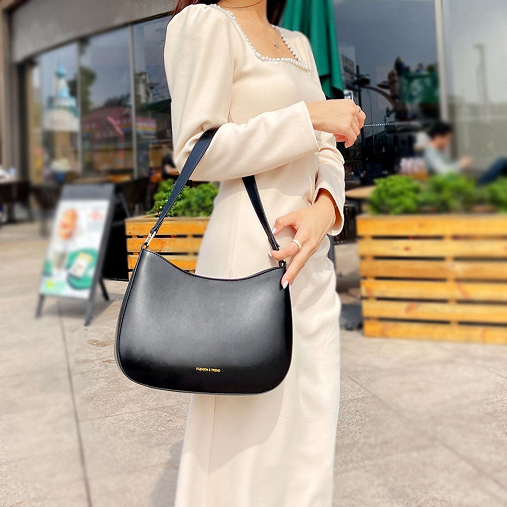 CKZC2235 Simple Style Underarm Bag Women PU+Cowhide Leather Handbag Tote Bag with Shoulder Strap