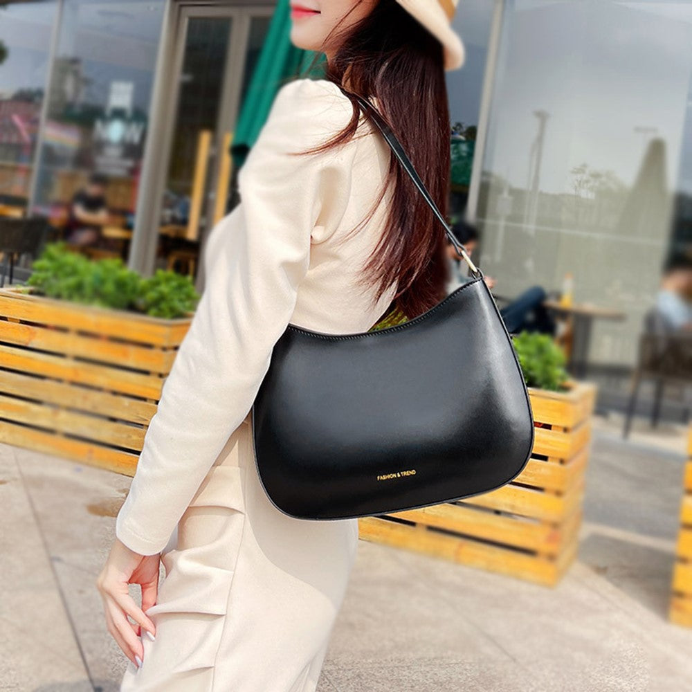 CKZC2235 Simple Style Underarm Bag Women PU+Cowhide Leather Handbag Tote Bag with Shoulder Strap