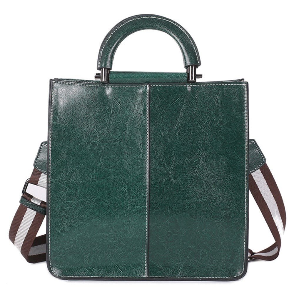 55711 Solid Color Tote Handbag Women Cowhide Leather Crossbody Shoulder Bag for Shopping Dating