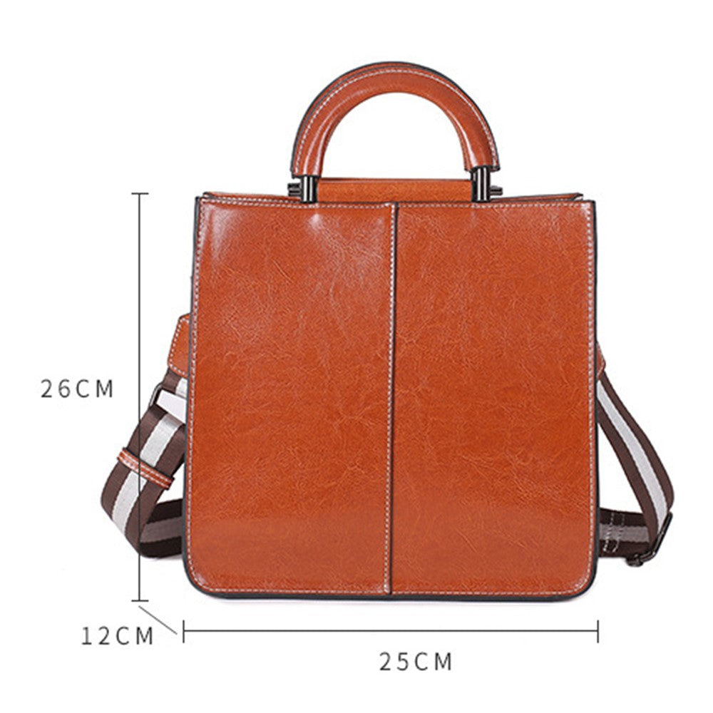 55711 Solid Color Tote Handbag Women Cowhide Leather Crossbody Shoulder Bag for Shopping Dating