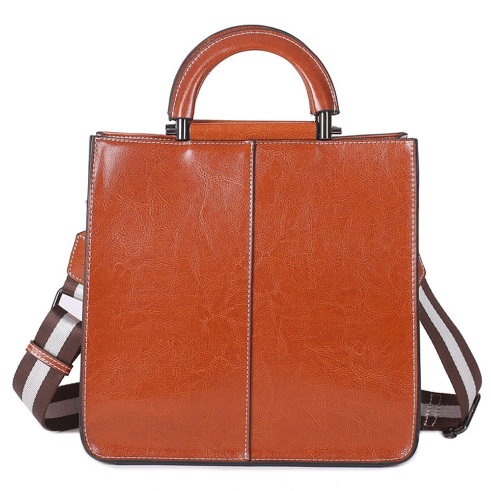 55711 Solid Color Tote Handbag Women Cowhide Leather Crossbody Shoulder Bag for Shopping Dating