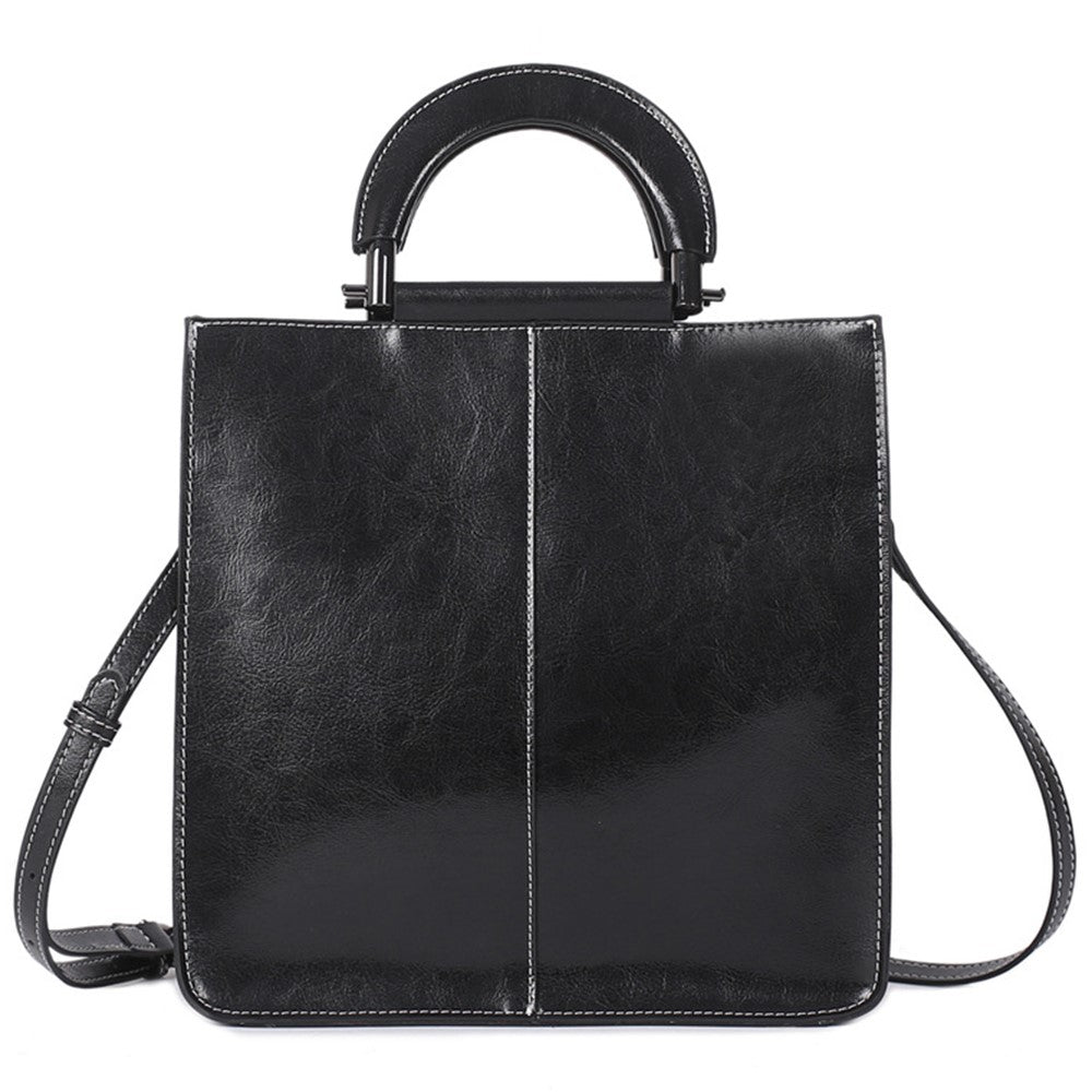 55711 Solid Color Tote Handbag Women Cowhide Leather Crossbody Shoulder Bag for Shopping Dating