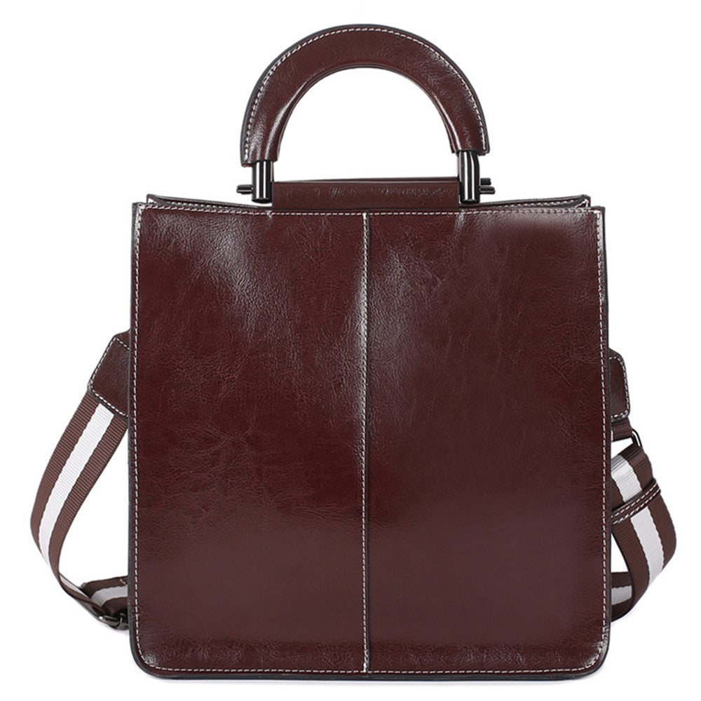 55711 Solid Color Tote Handbag Women Cowhide Leather Crossbody Shoulder Bag for Shopping Dating