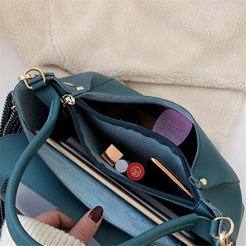 PU Leather Tote Handbag Women Crossbody Bag with Wide Shoulder Strap