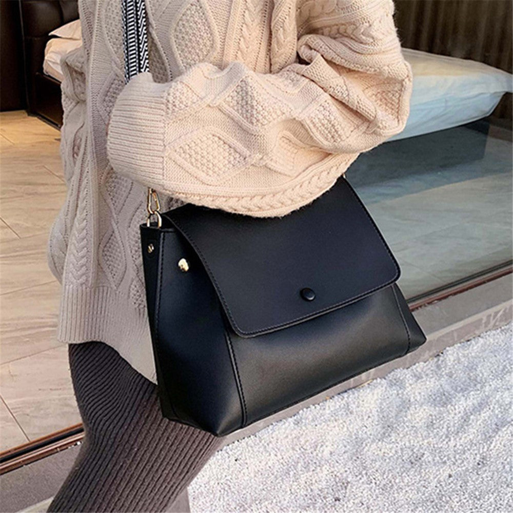 PU Leather Tote Handbag Women Crossbody Bag with Wide Shoulder Strap