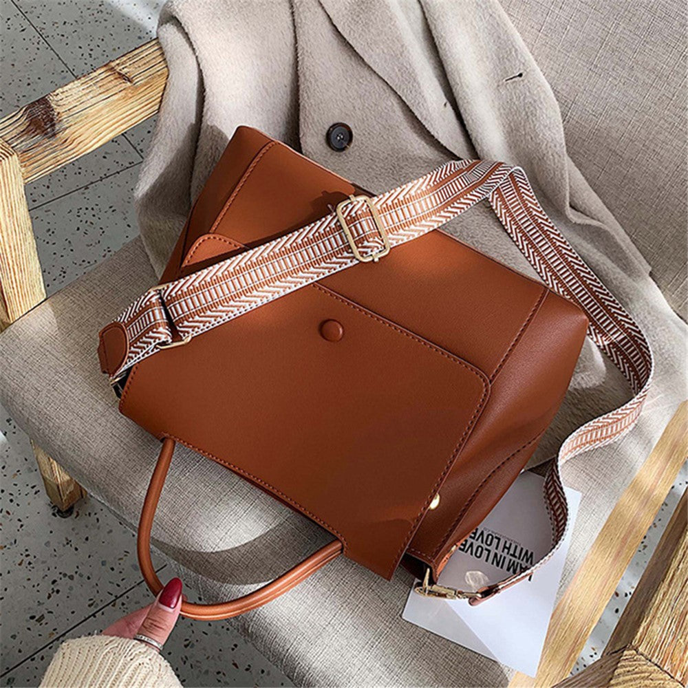 PU Leather Tote Handbag Women Crossbody Bag with Wide Shoulder Strap