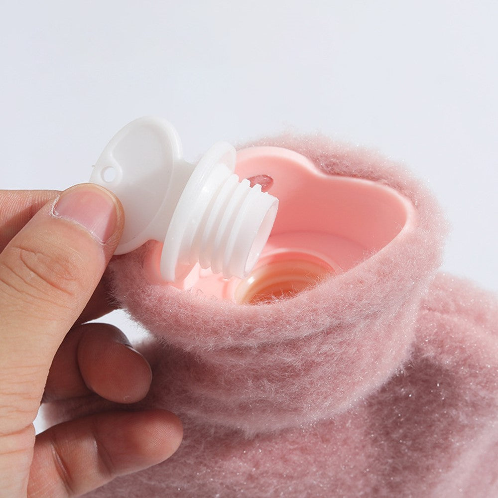 1000ML Refillable Hot Water Bag Winter Hand Feet Warmer with Flower Pattern Fleece Cover