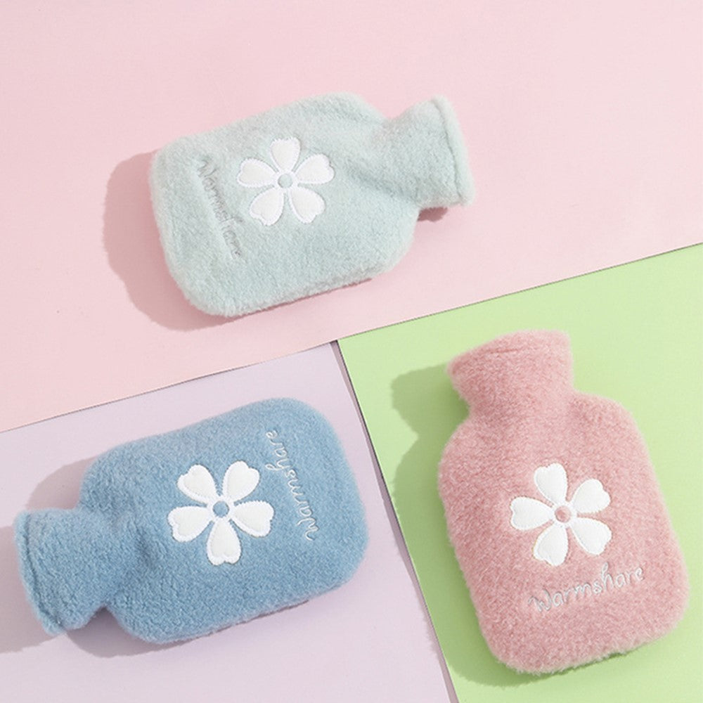 1000ML Refillable Hot Water Bag Winter Hand Feet Warmer with Flower Pattern Fleece Cover