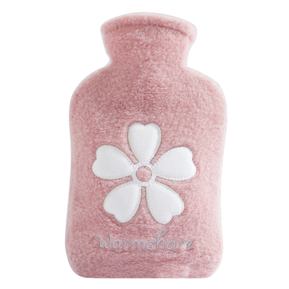 1000ML Refillable Hot Water Bag Winter Hand Feet Warmer with Flower Pattern Fleece Cover