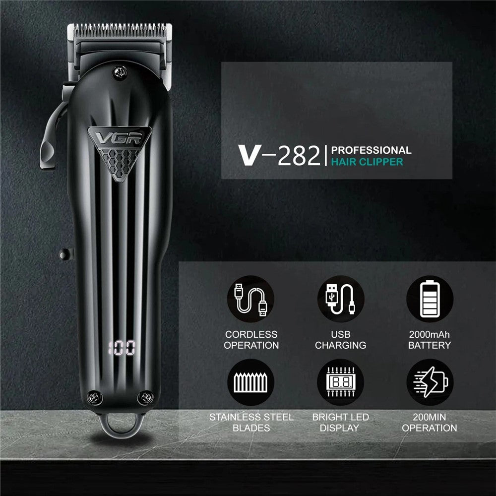 VGR V-282 Professional Hair Clipper USB Rechargeable Cordless Electric Hair Trimmer with Digital Display