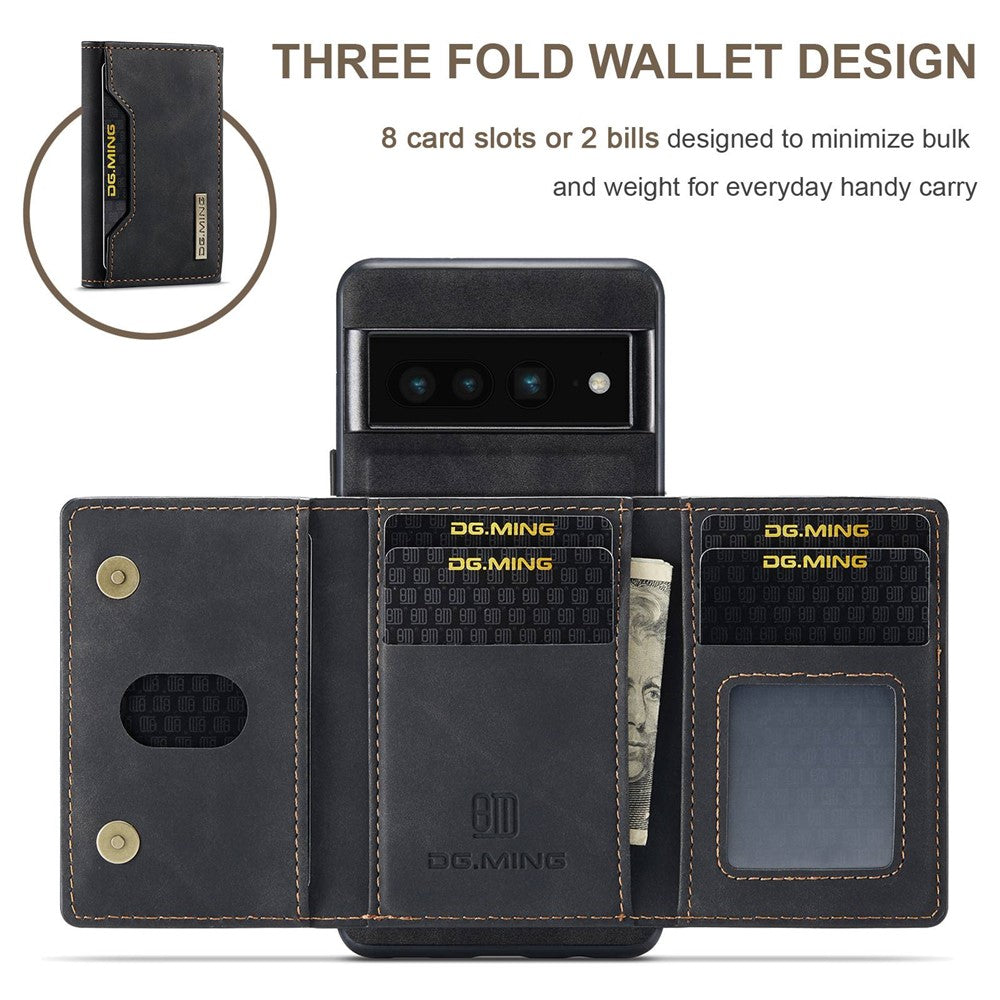 DG.MING M2 Series Magnetic Wallet Phone Case for Google Pixel 7 Pro 5G, Detachable 2-in-1 Kickstand Drop-proof Cover