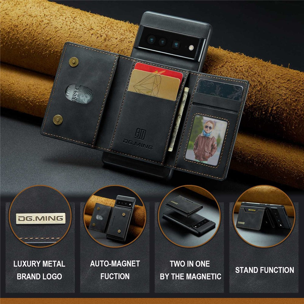 DG.MING M2 Series Magnetic Wallet Phone Case for Google Pixel 7 Pro 5G, Detachable 2-in-1 Kickstand Drop-proof Cover