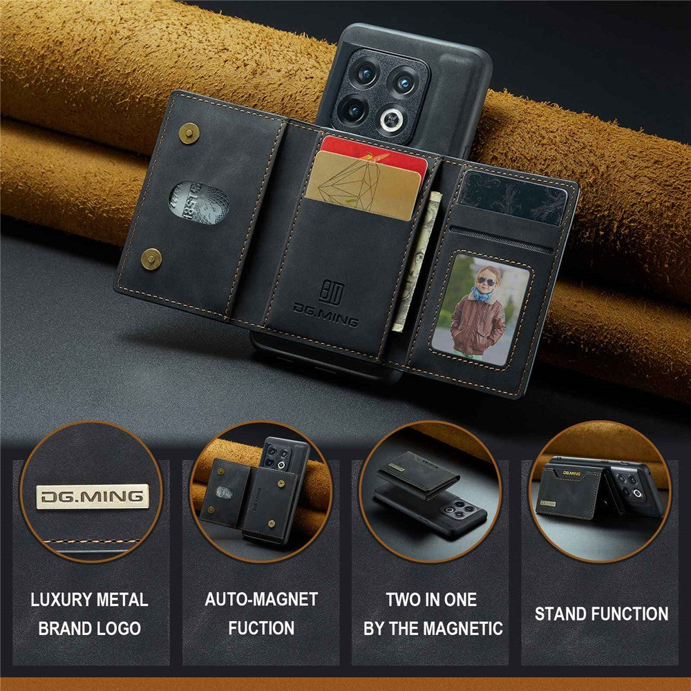 DG.MING M2 Series for OnePlus 10 Pro 5G Detachable 2-in-1 Wallet Kickstand Case Magnetic Absorption Phone Cover