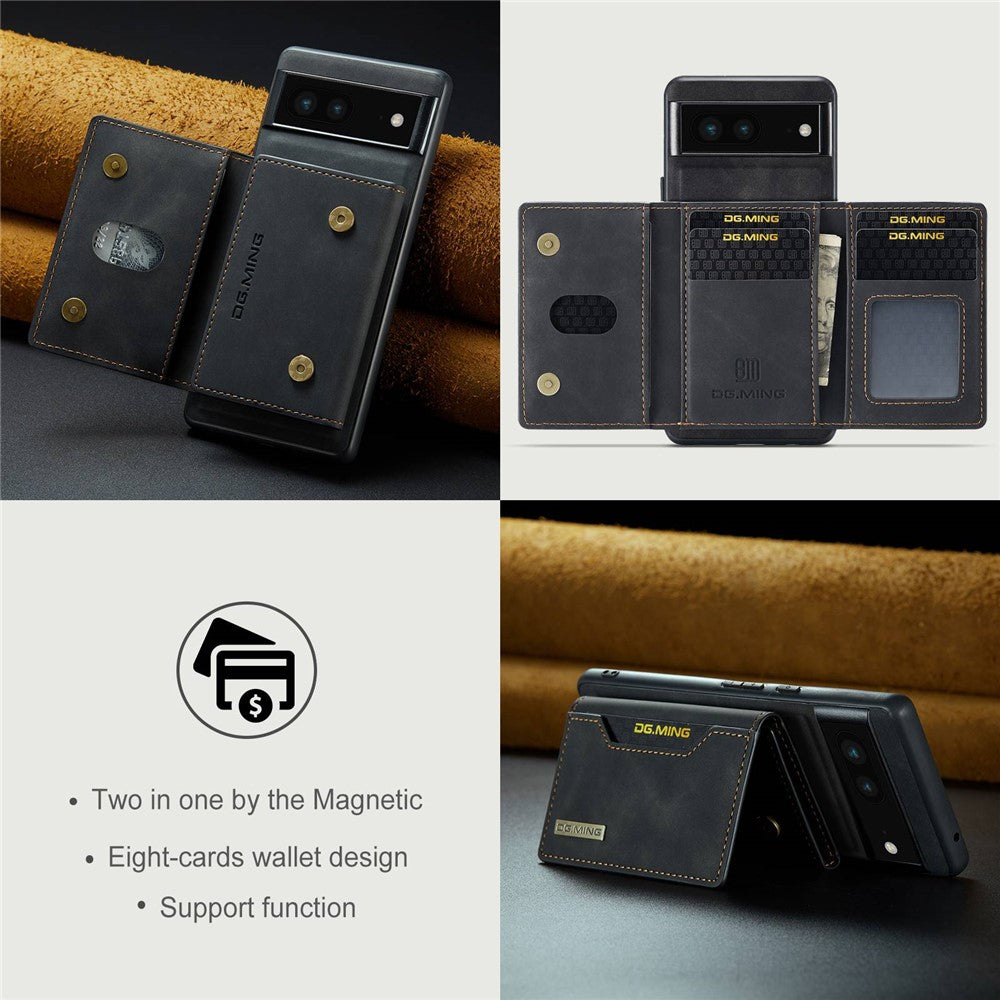 DG.MING M2 Series for Google Pixel 6a Detachable 2-in-1 Magnetic Wallet Phone Case Anti-scratch Kickstand Cover