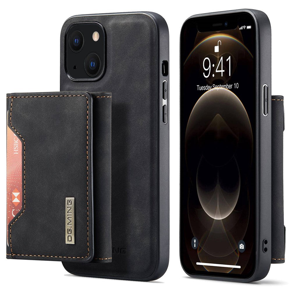 DG.MING M2 Series for iPhone 14 6.1 inch Shockproof Anti-fall Magnetic Absorption Kickstand Design Phone Case with Detachable Wallet