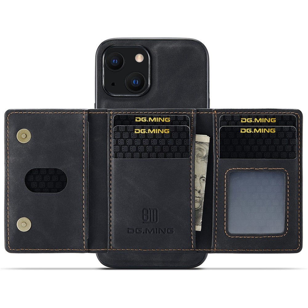 DG.MING M2 Series for iPhone 14 6.1 inch Shockproof Anti-fall Magnetic Absorption Kickstand Design Phone Case with Detachable Wallet