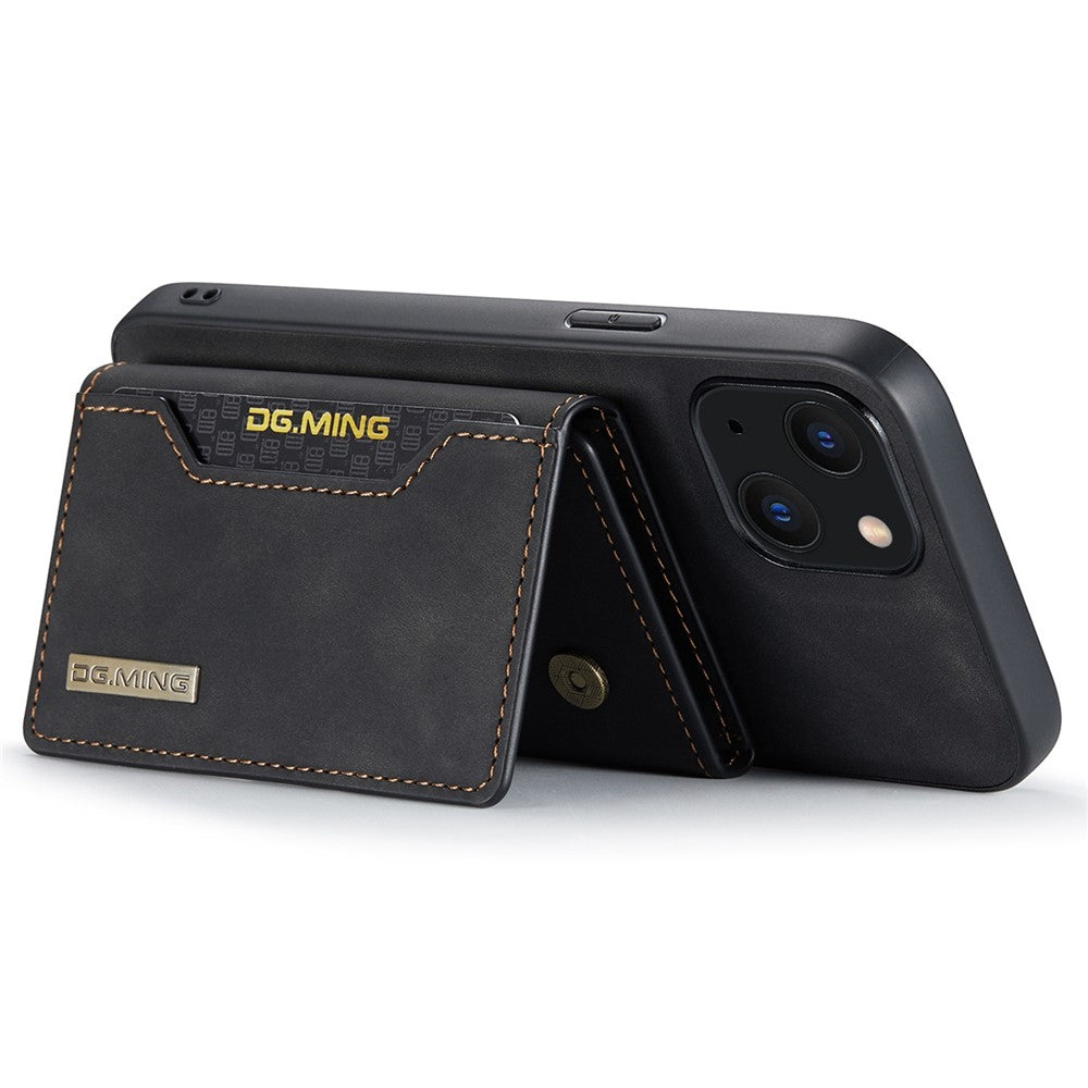 DG.MING M2 Series for iPhone 14 6.1 inch Shockproof Anti-fall Magnetic Absorption Kickstand Design Phone Case with Detachable Wallet