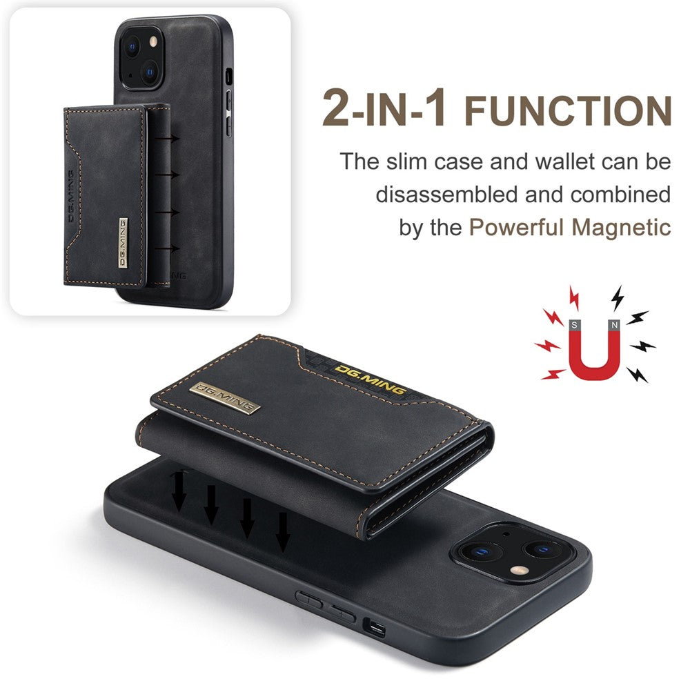 DG.MING M2 Series for iPhone 14 6.1 inch Shockproof Anti-fall Magnetic Absorption Kickstand Design Phone Case with Detachable Wallet