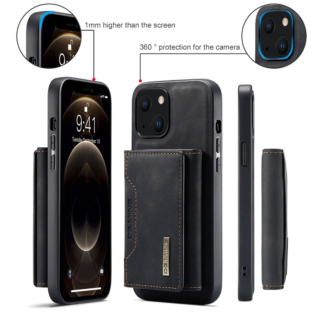 DG.MING M2 Series for iPhone 14 6.1 inch Shockproof Anti-fall Magnetic Absorption Kickstand Design Phone Case with Detachable Wallet