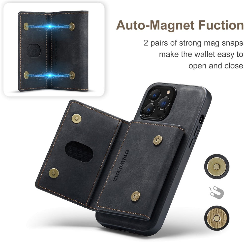 DG.MING M2 Series for iPhone 14 Pro Max 6.7 inch Magnetic Absorption Wear-resistant Protective Phone Case with Detachable Wallet / Kickstand