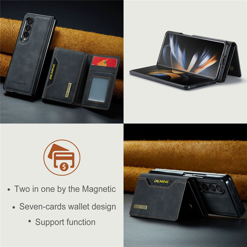 DG.MING M2 Series for Samsung Galaxy Z Fold4 5G Phone Case Magnetic Absorption Detachable Wallet Phone Case Kickstand Protective Cover