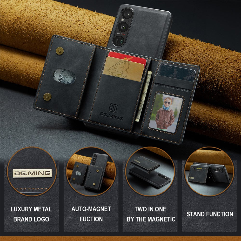 DG.MING M2 Series for Sony Xperia 1 VI Case PU+PC+TPU Phone Cover Detachable Wallet