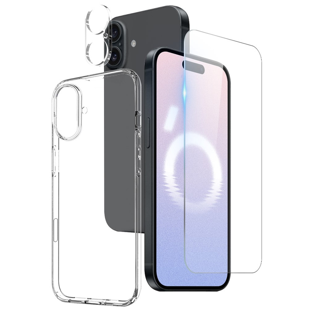 NORTHJO for iPhone 16 TPU Phone Case with Front Screen Protector and Lens Film 3 in 1 Accessories Set