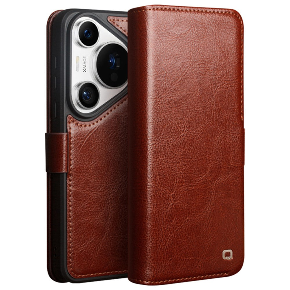 QIALINO For Huawei Pura 70 Pro / 70 Pro+ Stand Case Genuine Cow Leather Wallet Phone Cover