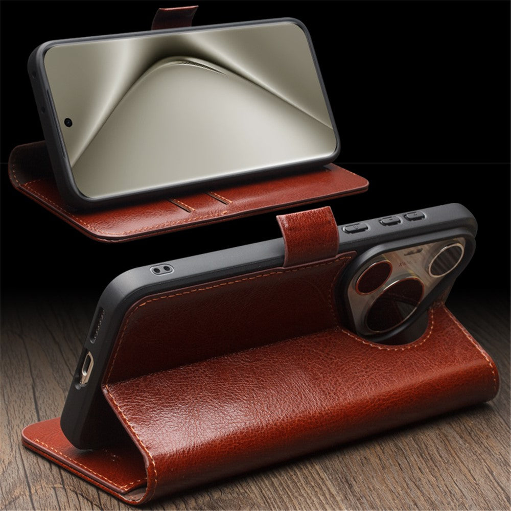 QIALINO For Huawei Pura 70 Pro / 70 Pro+ Stand Case Genuine Cow Leather Wallet Phone Cover