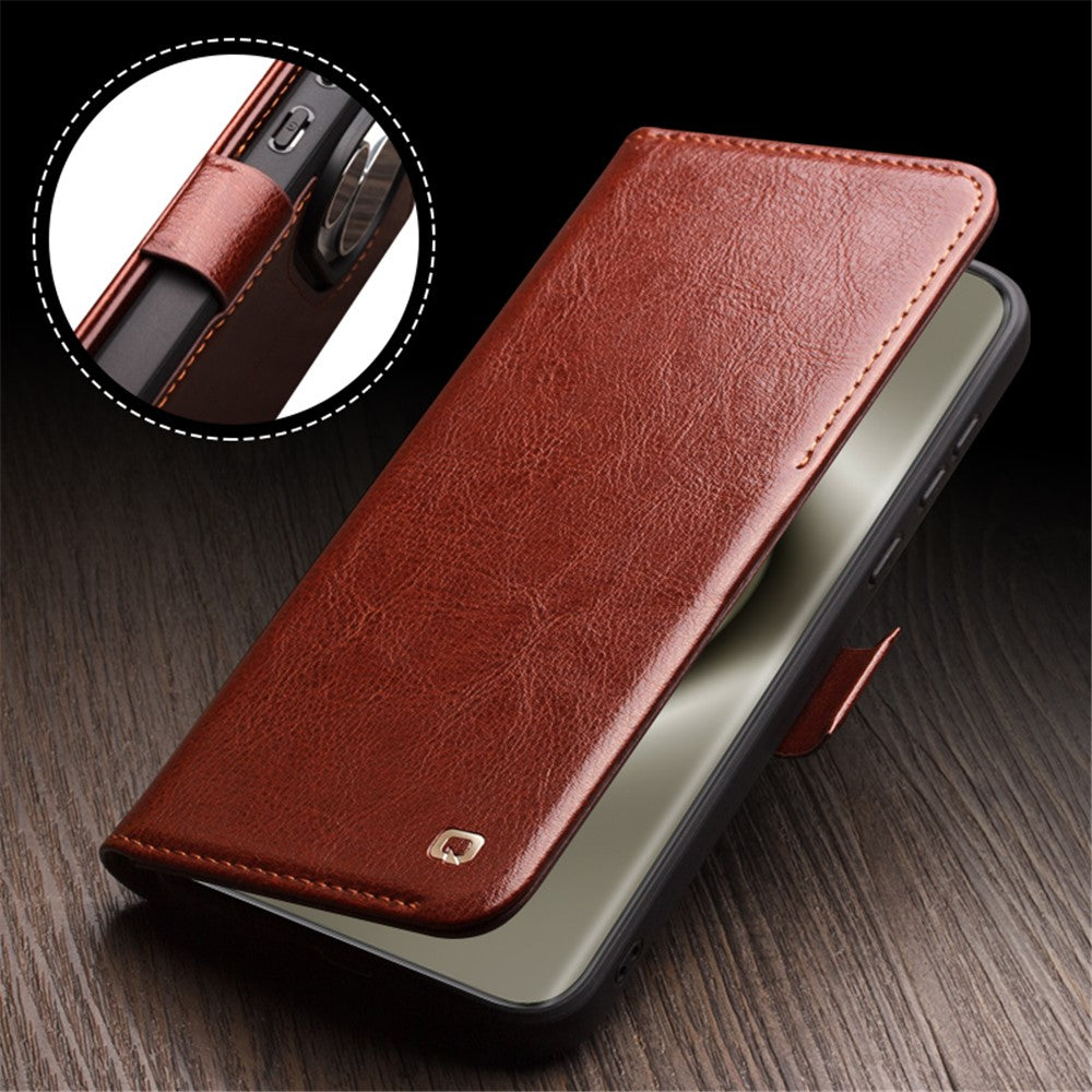 QIALINO For Huawei Pura 70 Pro / 70 Pro+ Stand Case Genuine Cow Leather Wallet Phone Cover