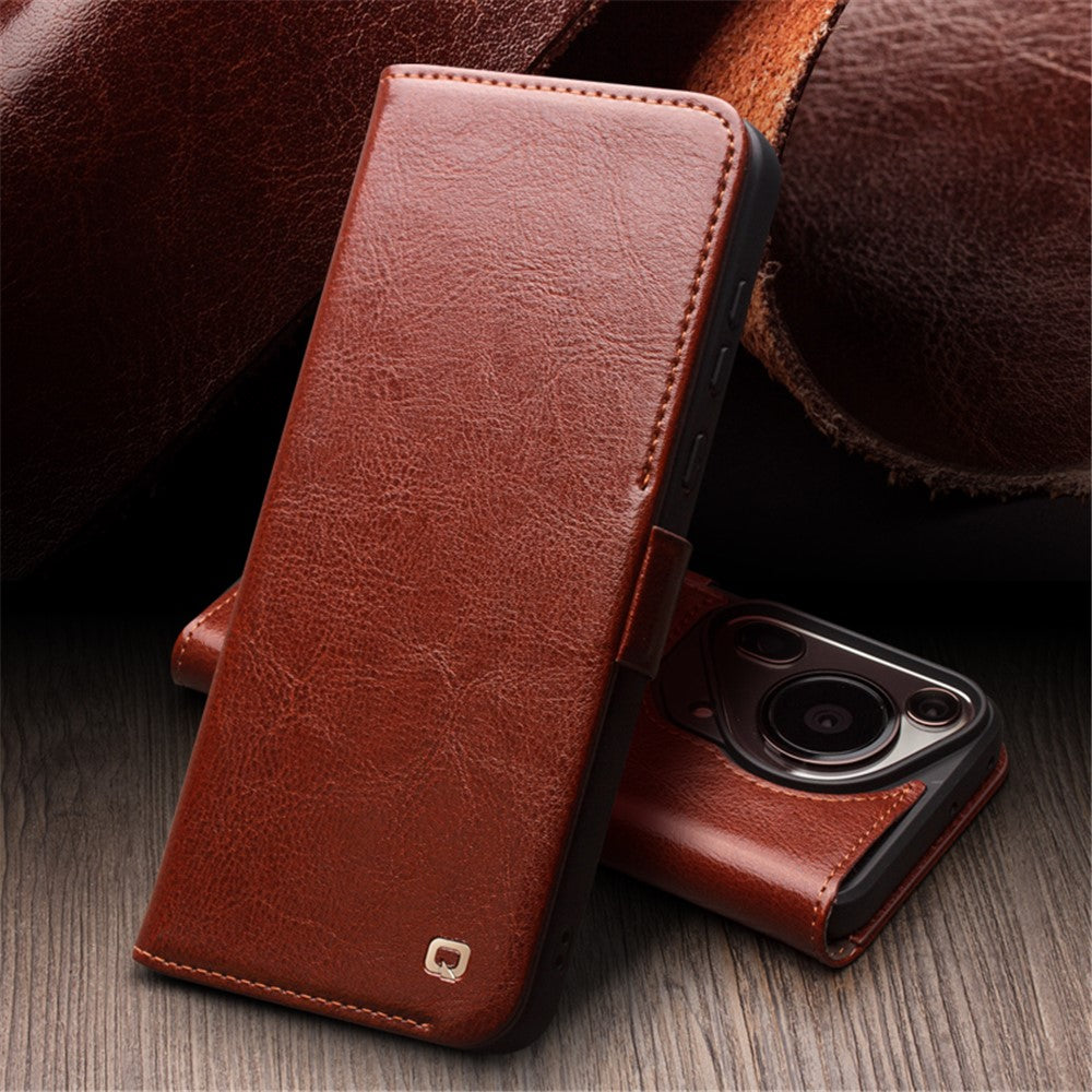 QIALINO For Huawei Pura 70 Pro / 70 Pro+ Stand Case Genuine Cow Leather Wallet Phone Cover