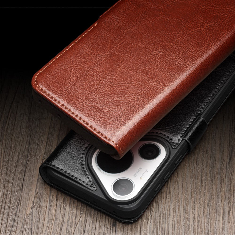 QIALINO For Huawei Pura 70 Pro / 70 Pro+ Stand Case Genuine Cow Leather Wallet Phone Cover
