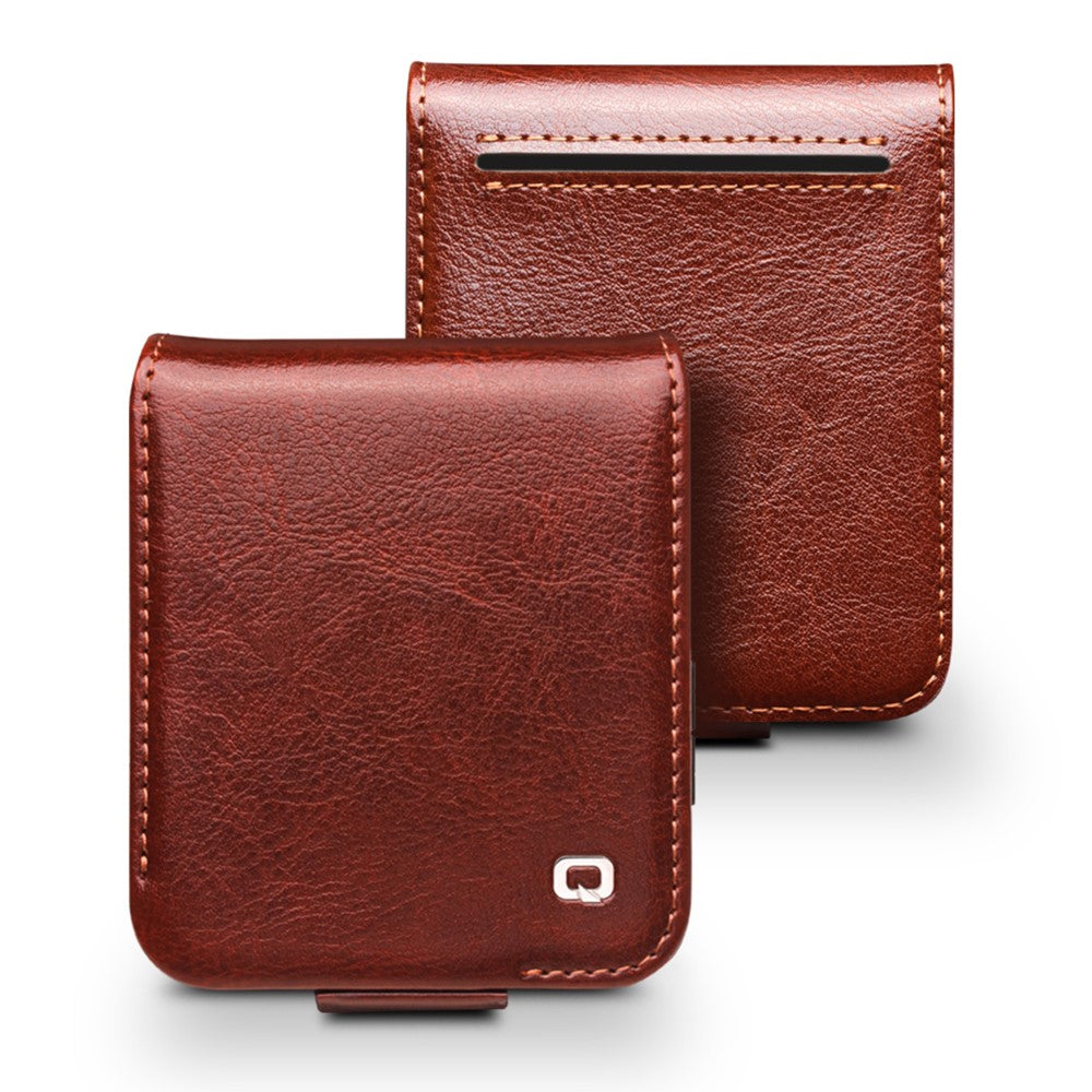 QIALINO For Samsung Galaxy Z Flip7 FE 5G / Z Flip6 5G Case TPU+Genuine Cow Leather Folio Flip Phone Cover