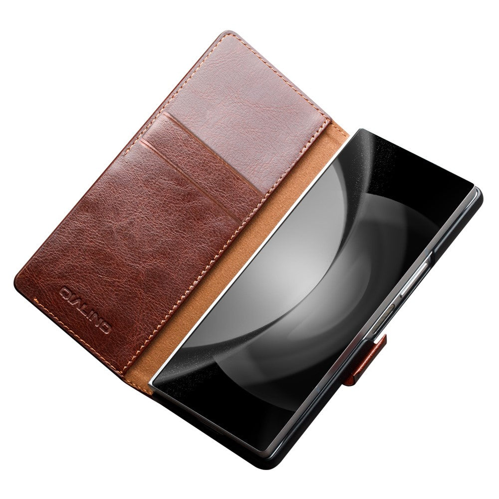 QIALINO For Samsung Galaxy Z Fold6 5G Case TPU+Genuine Cow Card Slot Leather Phone Cover